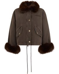 Pinko - Synthetic Fur Collar Mini Jacket With Button Closure And Drawstring - Lyst