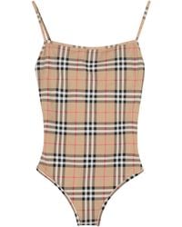 Burberry - Vintage Check Motif One-piece Swimsuit - Lyst