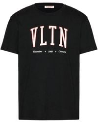 VALENTINO VLTN ロコ 刺繍 クルネック Tシャツ 【関税込】 Valentino Black Logo Print Cotton Jersey T-shirt for Men | Lyst