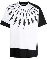 Neil Barrett - Split Front Lightning Bolt Printed T-Shirt - Lyst