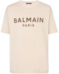 Balmain - Straight Fit Printed Tee Stone - Lyst