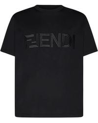 Fendi - Embroidered Ff Logo T-Shirt - Lyst