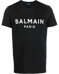 Balmain - Paris Print Logo Black T-shirt - Lyst