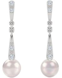 The Diamond Store - Eden 6.5Mm Round Pearl And Lab Diamond Drop Earrings - Lyst