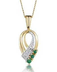 The Diamond Store - Emerald 2.25Mm And Diamond 9K Pendant Necklace - Lyst