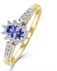 The Diamond Store - Tanzanite 5 X 3Mm And Diamond 9K Ring - Lyst