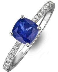 The Diamond Store - Astra 2.30Ct Lab Sapphire And Diamond Shoulder Set Cushion Cut Ring - Lyst