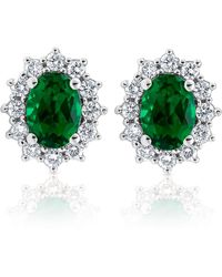 The Diamond Store - Lab Emerald 7 X 5Mm And Lab Diamond Cluster Earrings - Lyst