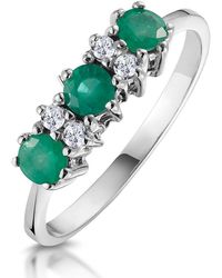 The Diamond Store - Emerald 0.45Ct And Diamond 9K Ring - Lyst