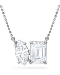 The Diamond Store - Toi Et Moi 3.00Ct Marquise And Emerald Cut Lab Diamond 2 Stone Necklace - Lyst