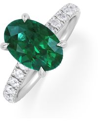 The Diamond Store - Amora Gem 2.00Ct Oval Cut Lab Emerald Hidden Halo Engagement Ring With Side Stones - Lyst