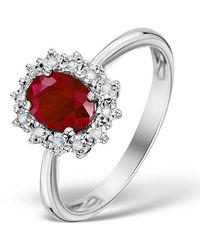 The Diamond Store - Ruby Ring With Lab Diamond Halo 7 X 5Mm Set - Lyst