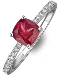 The Diamond Store - Astra 2.00Ct Lab Ruby And Diamond Shoulder Set Cushion Cut Ring - Lyst