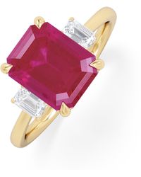 The Diamond Store - Solene 2.50Ct Emerald Cut Lab Ruby And Lab Diamond 3 Stone Engagement Ring - Lyst