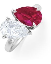 The Diamond Store - Toi Et Moi 1.50Ct Pear Lab Diamond And 2.60Ct Pear Lab Ruby Engagement Ring - Lyst