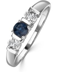 The Diamond Store - Sapphire 3.75Mm And Diamond 9K Ring - Lyst
