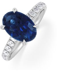 The Diamond Store - Amora Gem 2.00Ct Oval Cut Lab Sapphire Hidden Halo Engagement Ring With Side Stones - Lyst