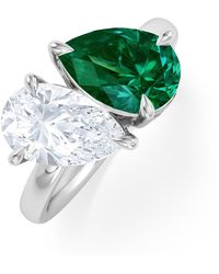 The Diamond Store - Toi Et Moi 1.50Ct Pear Lab Diamond And 2.60Ct Pear Lab Emerald Engagement Ring - Lyst