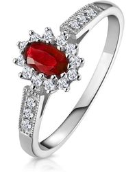 The Diamond Store - Ruby 5 X 3Mm And Diamond 9K Ring - Lyst