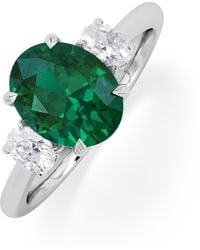 The Diamond Store - Solene 2.00Ct Oval Cut Lab Emerald And Lab Diamond 3 Stone Engagement Ring - Lyst