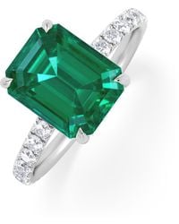 The Diamond Store - Amora Gem 2.50Ct Emerald Cut Lab Emerald Hidden Halo Engagement Ring With Side Stones - Lyst