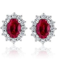 The Diamond Store - Lab Ruby 7 X 5Mm And Lab Diamond Cluster Earrings - Lyst