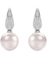 The Diamond Store - Eden 7Mm Round Pearl And Lab Diamond Stud Earrings - Lyst