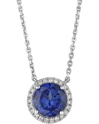 The Diamond Store - Astra 3.50Ct Lab Sapphire And Diamond Halo Round Cut Necklace - Lyst