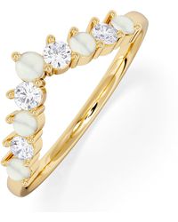 The Diamond Store - Starlit Opal And Lab Diamond Wishbone Ring - Lyst