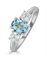 The Diamond Store - Aquamarine 0.70Ct And Lab Diamonds G/Vs 0.50Ct 18K Ring - Lyst