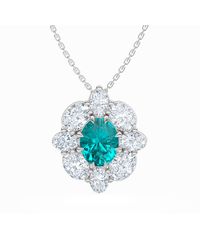 The Diamond Store - 3.20Ct Oval Cut Lab Paraíba Yag Halo Pendant Necklace - Lyst