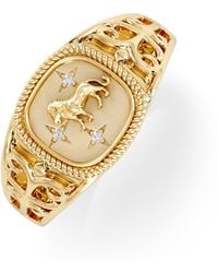 The Diamond Store - Leo Zodiac 0.01Ct Lab Diamond Signet Ring - Lyst