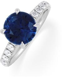 The Diamond Store - Amora Gem 2.00Ct Round Cut Lab Sapphire Hidden Halo Engagement Ring With Side Stones - Lyst