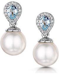 The Diamond Store - 7.5Mm Pearl Topaz And Diamond Stellato Earrings - Lyst