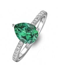 The Diamond Store - Astra 2.30Ct Lab Emerald And Diamond Shoulder Set Pear Cut Ring - Lyst