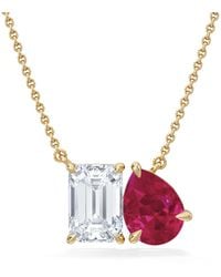 The Diamond Store - Toi Et Moi 1.50Ct Emerald Cut Lab Diamond And 1.30Ct Pear Lab Ruby Necklace - Lyst