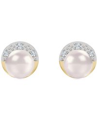 The Diamond Store - Eden 6.5Mm Round Pearl And Lab Diamond Stud Earrings - Lyst