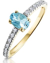 The Diamond Store - Aquamarine 0.35Ct And Diamond 9K Ring - Lyst