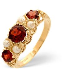 The Diamond Store - Garnet And Pearl 9K Ring - Lyst