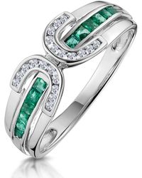 The Diamond Store - Emerald And 0.12Ct Diamond Ring 9K - Lyst