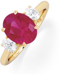 The Diamond Store - Solene 2.00Ct Oval Cut Lab Ruby And Lab Diamond 3 Stone Engagement Ring - Lyst