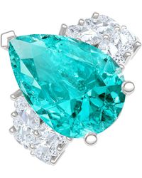 The Diamond Store - 7.00Ct Pear Cut Lab Paraíba Yag Ring With Lab Diamond Shoulders - Lyst