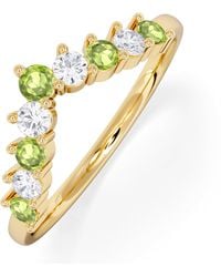 The Diamond Store - Starlit Peridot And Lab Diamond Wishbone Ring - Lyst