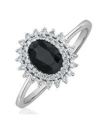 The Diamond Store - Sapphire 7 X 5Mm And Diamond 9K Ring - Lyst