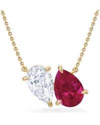 The Diamond Store - Toi Et Moi 1.50Ct Pear Lab Diamond And 2.50Ct Pear Lab Ruby Necklace - Lyst