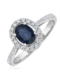 The Diamond Store - Sapphire And Diamond Halo Ring Set - Lyst