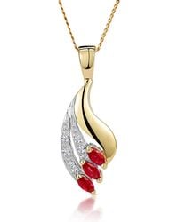 The Diamond Store - Ruby 4 X 2Mm And Diamond 9K Pendant Necklace - Lyst