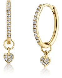 The Diamond Store - Stellato Diamond Encrusted Huggie Heart Charm Earrings 0.11Ct - Lyst