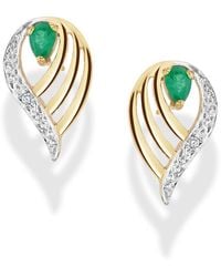 The Diamond Store - Emerald 4 X 3Mm And Diamond 9K Earrings - Lyst