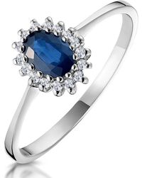 The Diamond Store - Sapphire 6 X 4Mm And Diamond 9K Ring A3906 - Lyst